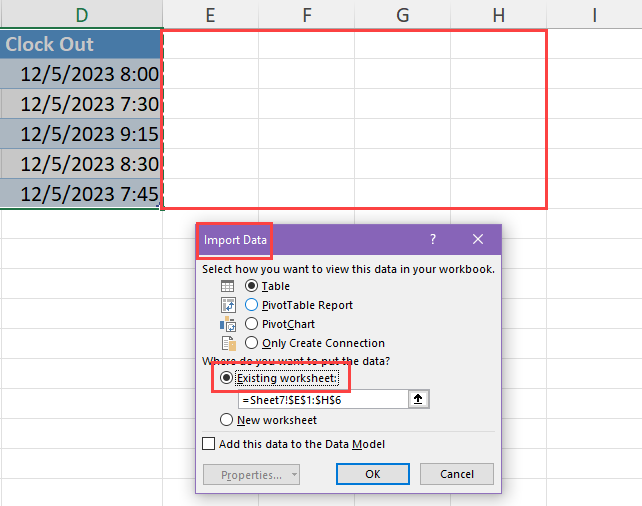 Import data dialog
