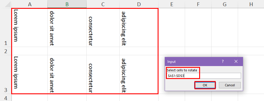 Input cell range