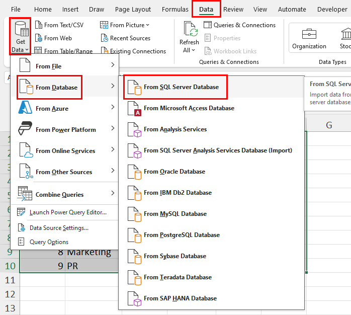 Load database to Power Query
