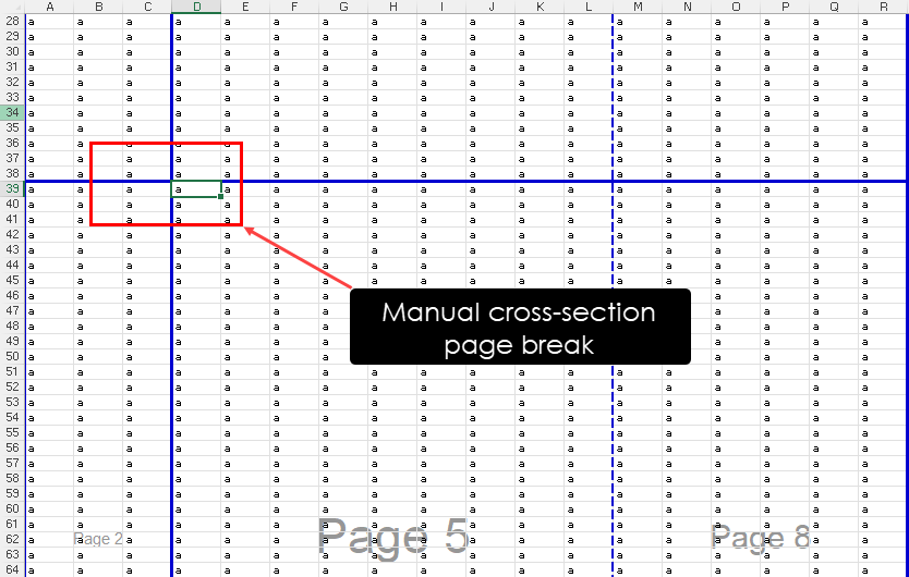 Manual cross section page break