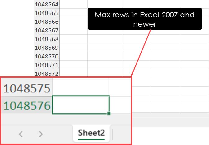 Max rows Excel 2007 and newer