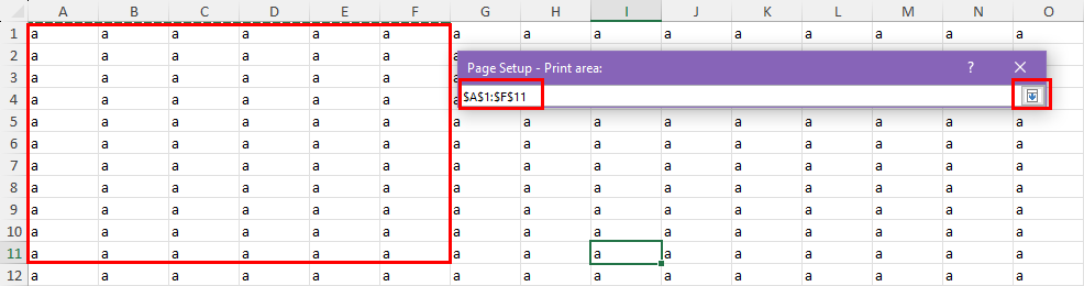 Page setup print area
