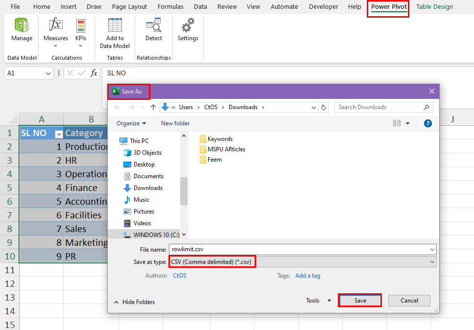 Save as CSV