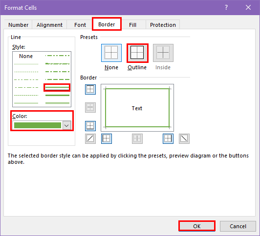 Selecting color in Format Cells