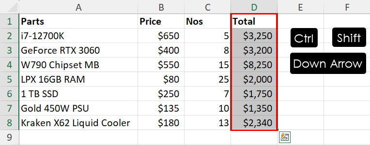 Selecting column up to last value