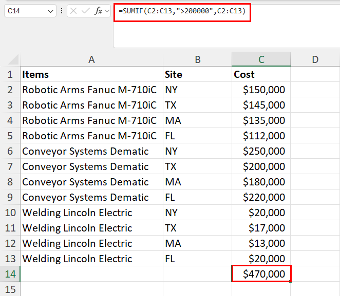 Selective sum using numbers