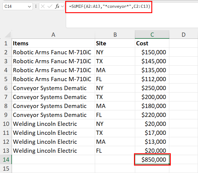 Selective sum using text strings