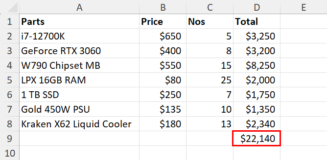 Using SUM in Excel