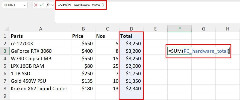 Using named range with SUM