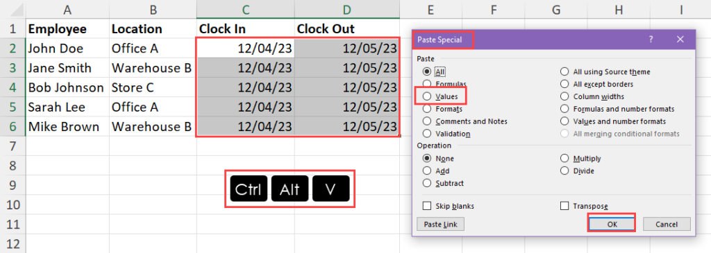 Using paste special