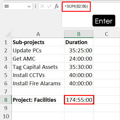 Add time in Excel using SUM