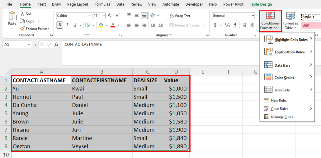 Conditional formatting