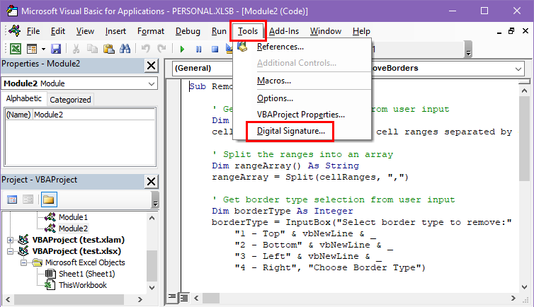 Digital signature in Tools
