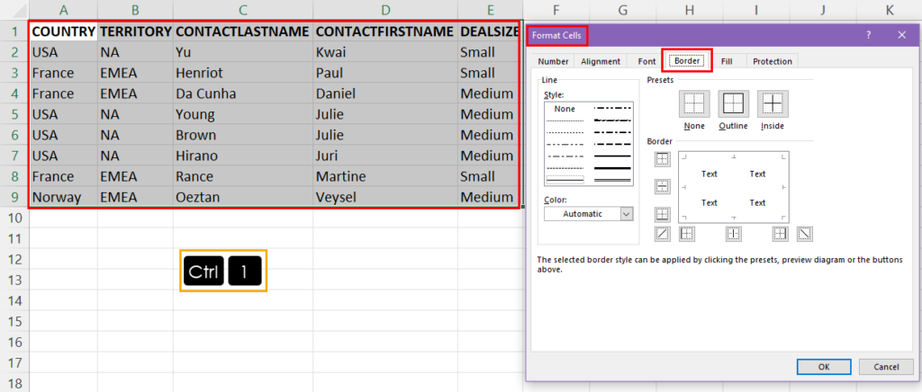 Enabling Border tab in Format Cells