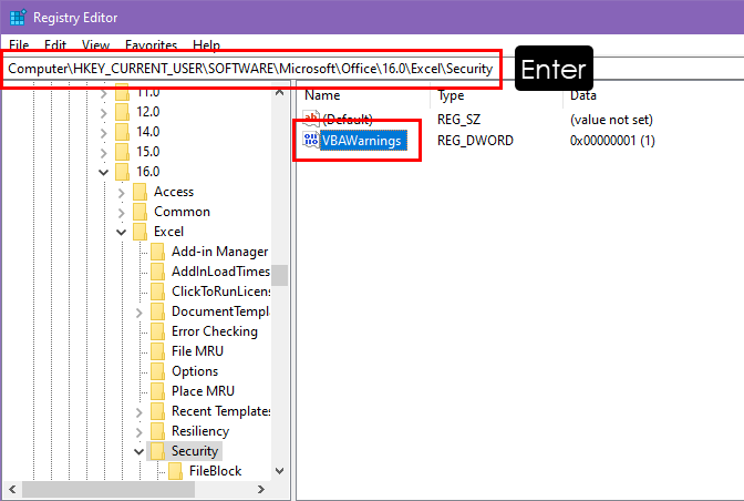 Entering a registry entry