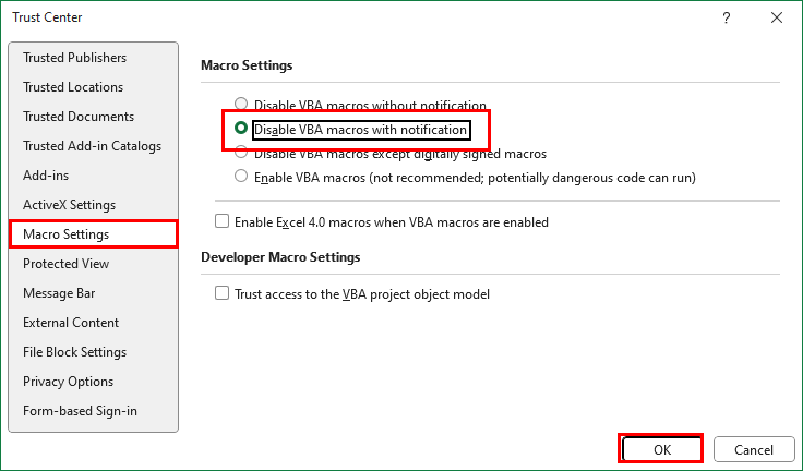 Macro settings