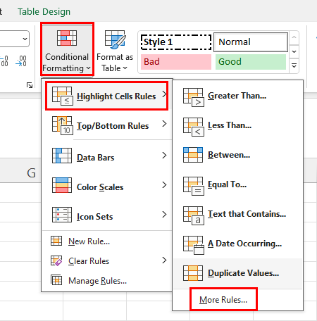 More Rules of Conditional Formatting
