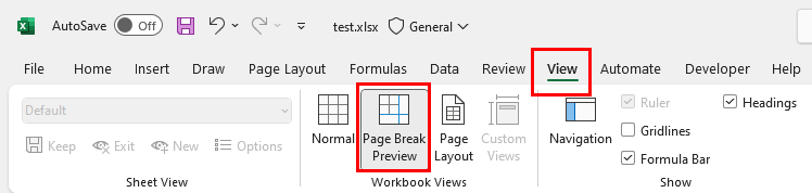 Page break preview