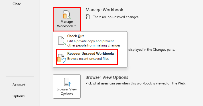 Recover unsaved workbooks