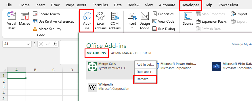 Removing an add-in
