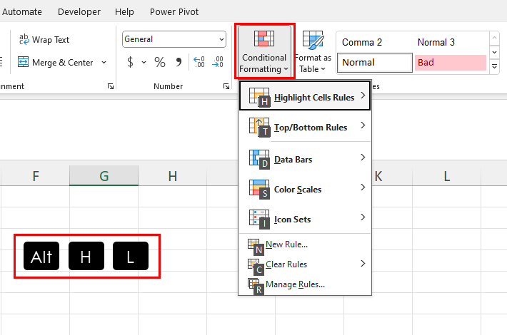 Shortcuts for conditional formatting