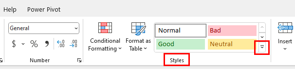 Styles expansion menu