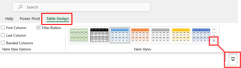Table design and style expansion arrow