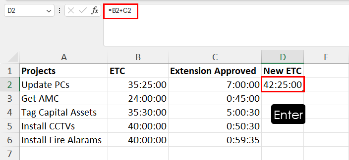 The addition operator to add time