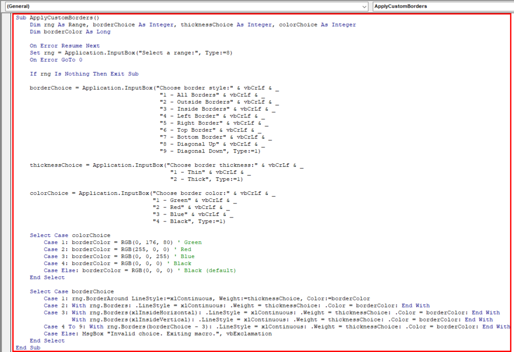 VBA script in Excel