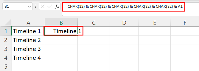A CHAR formula to indent in Excel