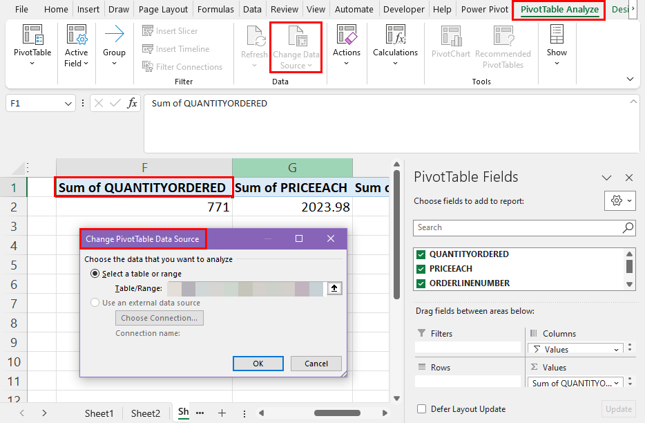 Change PivotTable Data Source