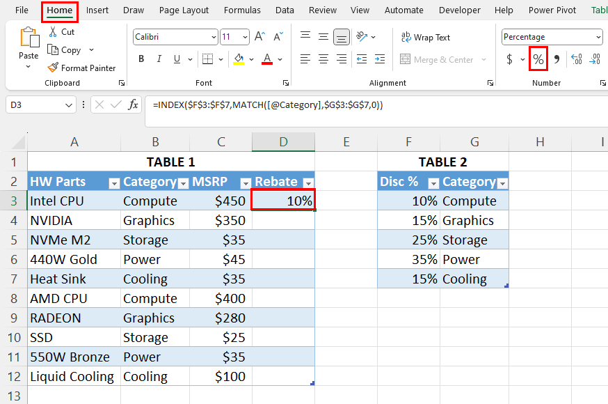 Convert decimals to percent