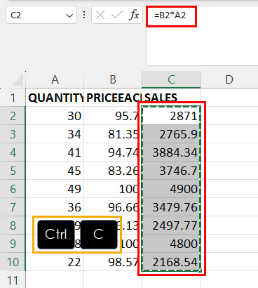 Copy calculated cells
