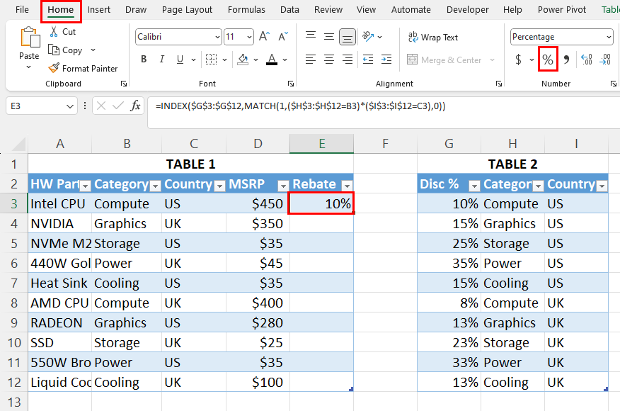 Decimal to percent in Home