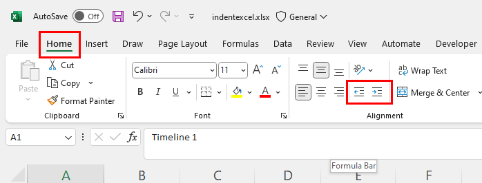 Decrease and Increase Indent buttons