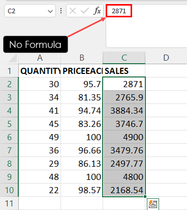 Deleted formulas