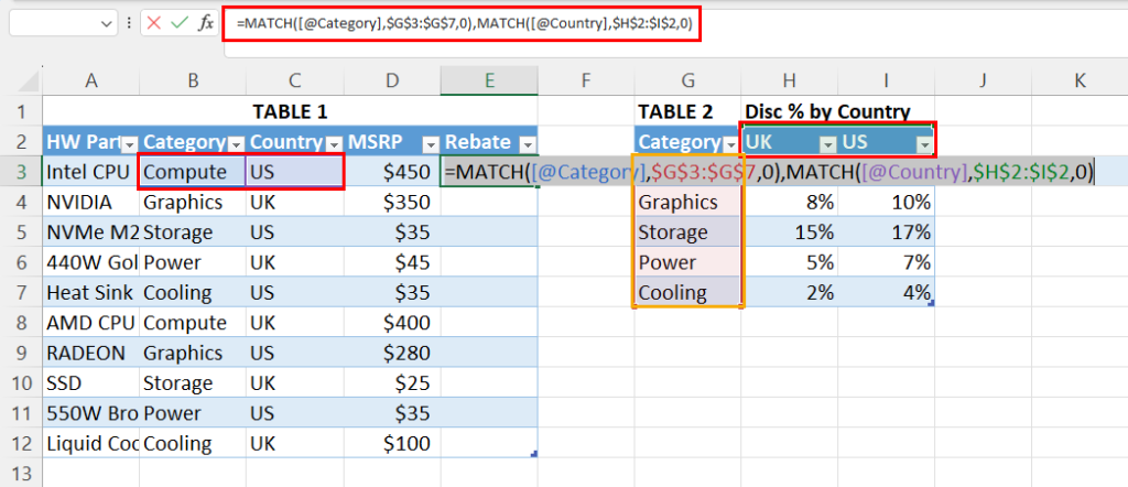 Double MATCH by row and column