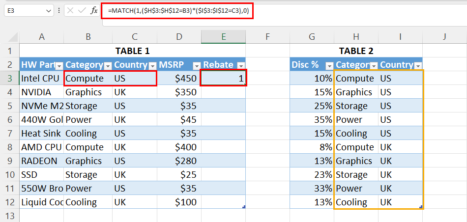 Double Match lookup and array