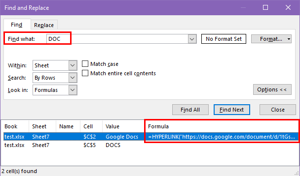 Finding DOC external links