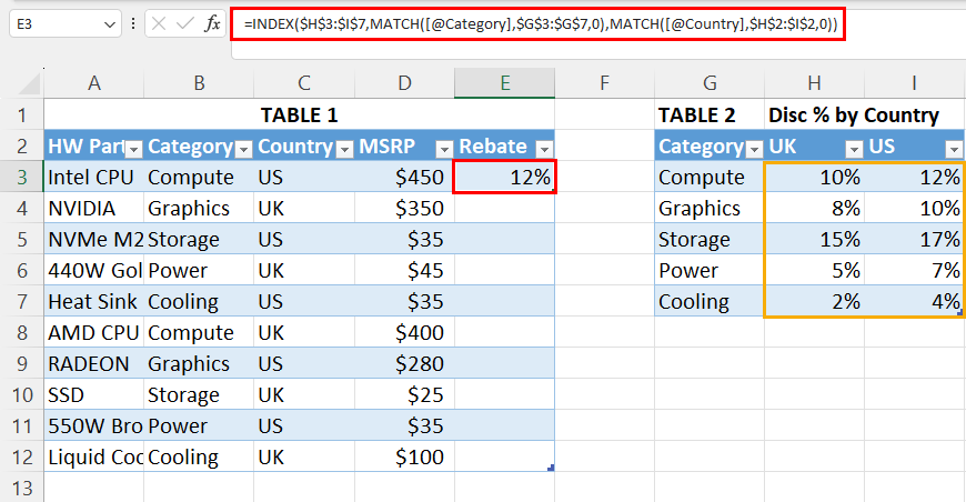 INDEX with double MATCH
