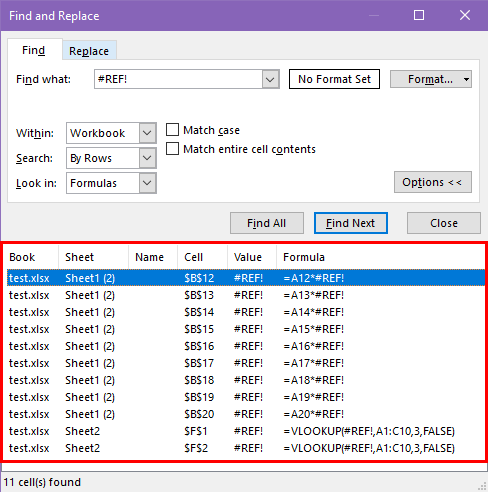 Locating all #REF! errors
