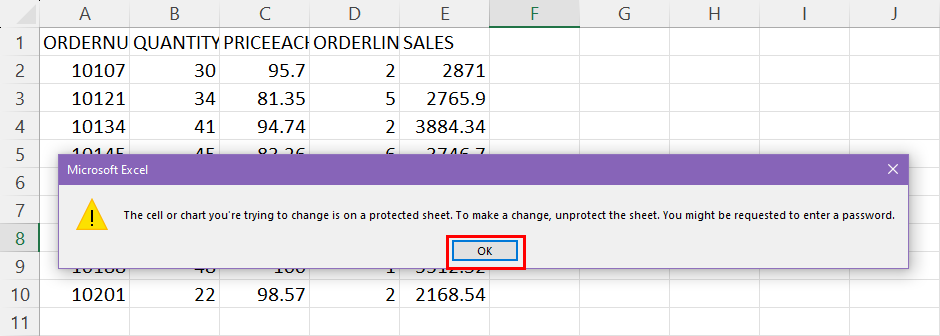 Locked worksheet