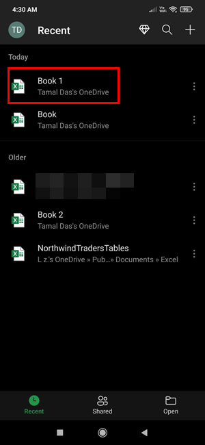 Open Excel workbook