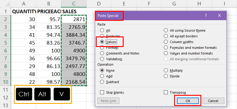 Paste Special dialog