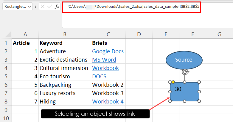 Show external reference in object