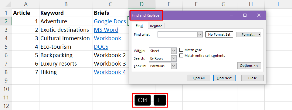 The Find & Replace tool