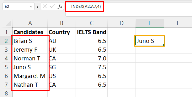 Using INDEX to retrieve cell value