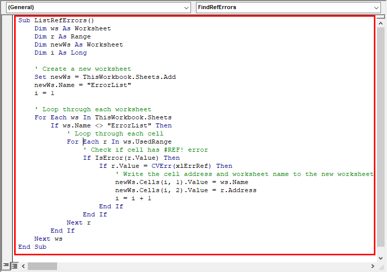 VBA script to find #REF!