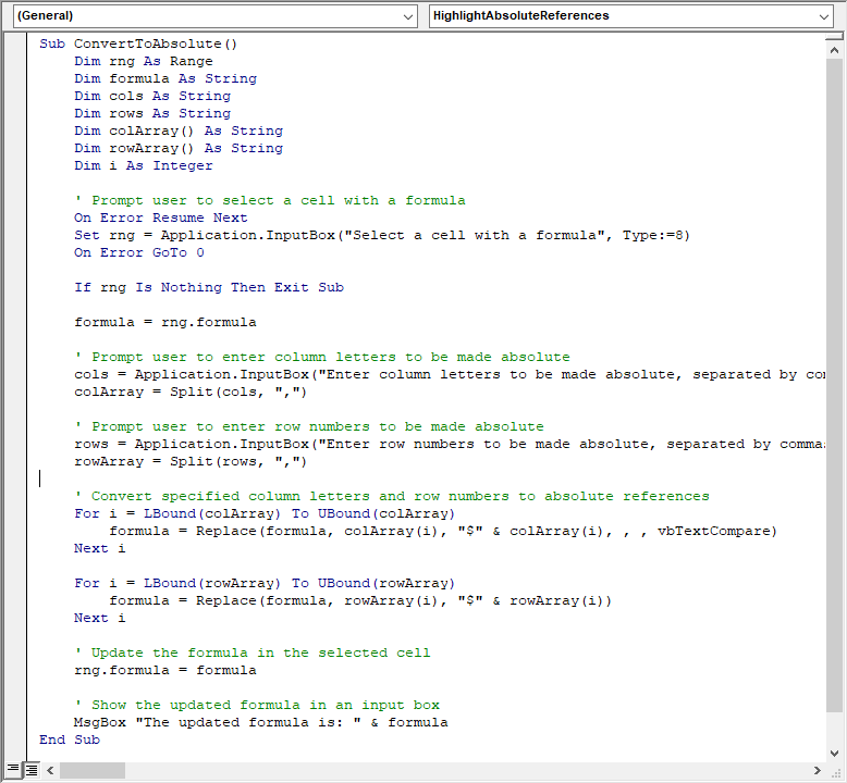 A VBA script to create an absolute reference