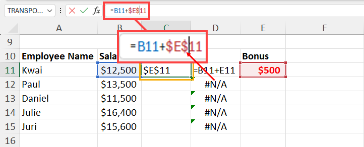 Adding $ before row number